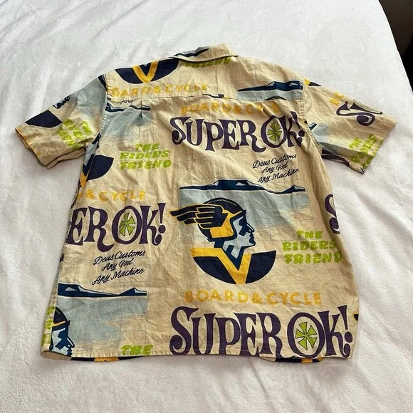 Deus Ex Machina Customs Super OK Hawaiian Shirt Riders Hemp Men's Size Small S - Picture 3 of 14